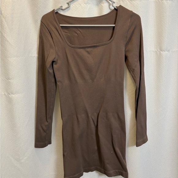 Brown Ribbed Women's Dress - Picture 1 of 2